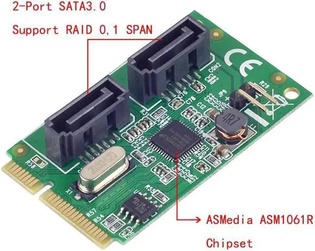 Alt view image 3 of 5 - Mini PCI Express 2.0 ASM1061R Chipset SATA 6Gbps RAID Controller Card 2 port SATA 3.0 Support RAID0 RAID1 SPAN
