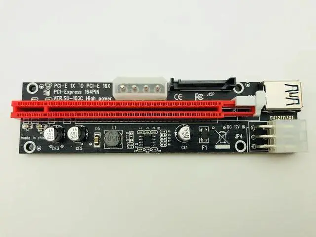 Alt view image 4 of 6 - PCIe PCI E PCI Express Riser Card 1x to 16x USB 3.0 Data Cable SATA 4Pin 6Pin IDE Power Supply for BTC Miner Mining Black Board