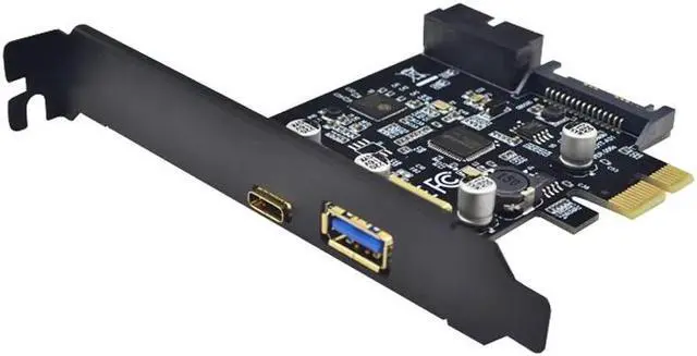 Alt view image 3 of 6 - Amify USB 3.0 PCI E Expansion Card Adapter External USB3.0 Port + 2.4A Fast Charge Internal 19pin Header SATA Power PCI E Card