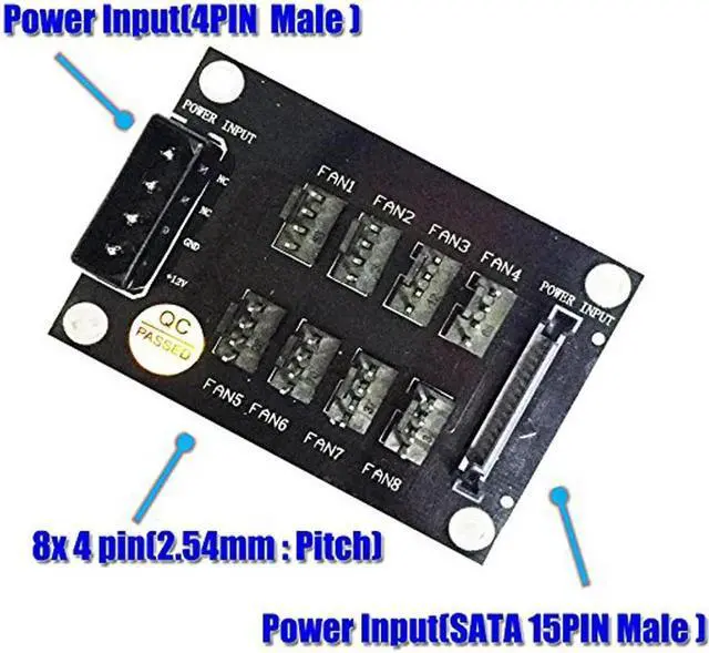 Alt view image 2 of 4 - Host Case PC Cooler Fan Splitter 4Pin or SATA 15P to 8 Multi Way 4Pin PC Chassis Cooling Computer Power Socket Adapter Connector
