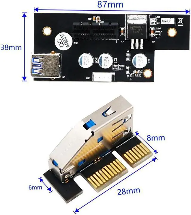 Alt view image 5 of 6 - Amify PCI E X1 Extender PCIE Riser USB 3.0 PCI E Riser PCI Express Riser Card Cable for Network Card Graphics Card