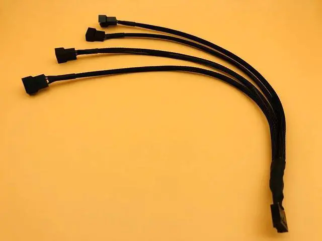 Alt view image 3 of 6 - Black Braided Cable Splitter 30cm One 4Pin Female Connector Splits to Four 4pin Male Connectors for PWM 3/4 Pin Computer Fan