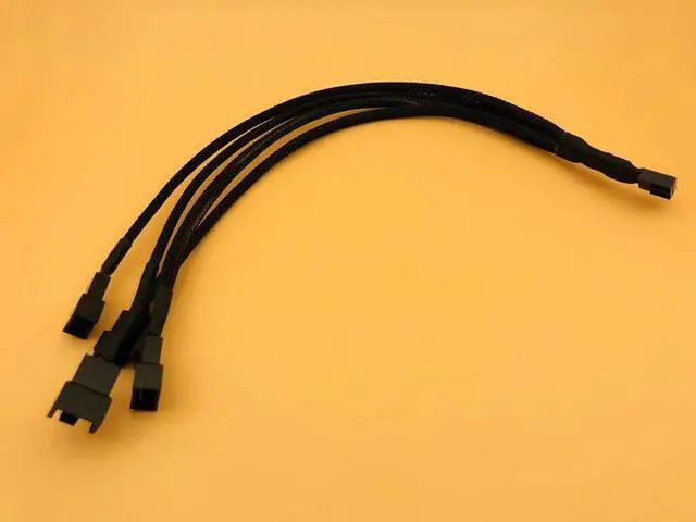 Alt view image 5 of 6 - Black Braided Cable Splitter 30cm One 4Pin Female Connector Splits to Four 4pin Male Connectors for PWM 3/4 Pin Computer Fan