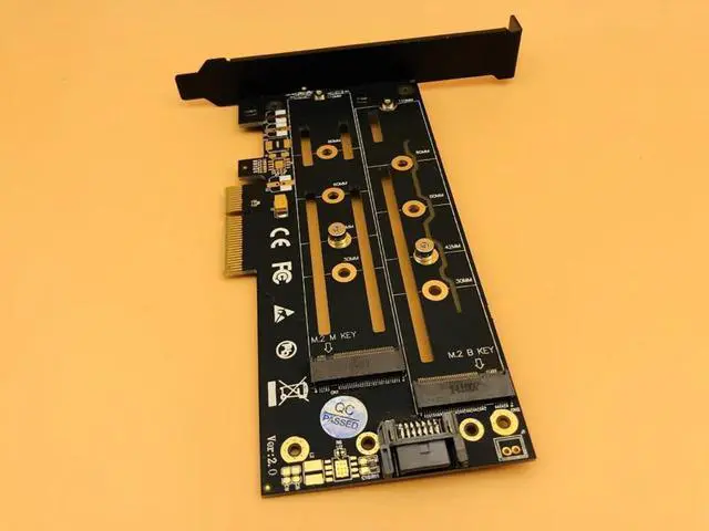 Alt view image 3 of 6 - M.2 NVMe SSD M Key B Key NGFF to PCIE X4 Adapter Dual Interface Card Heatsink Low Profile Bracket PCI Express 3.0 2230 22110 SSD