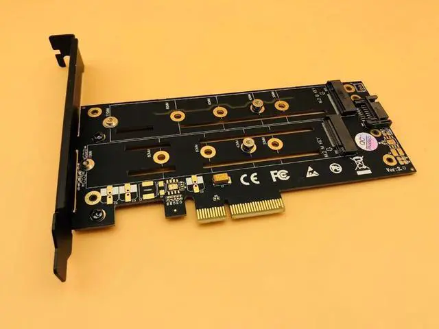 Alt view image 2 of 6 - M.2 NVMe SSD M Key B Key NGFF to PCIE X4 Adapter Dual Interface Card Heatsink Low Profile Bracket PCI Express 3.0 2230 22110 SSD