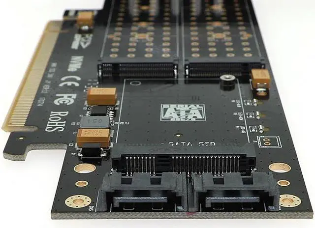 Alt view image 4 of 6 - PCI E 3.0 X16 to M.2 SSD PCIE to M2 Adapter Raiser M Key B Key mSATA 2 x 7Pin SATA Port NVME M2 SSD AHCI mSATA 3 in 1 Riser Card