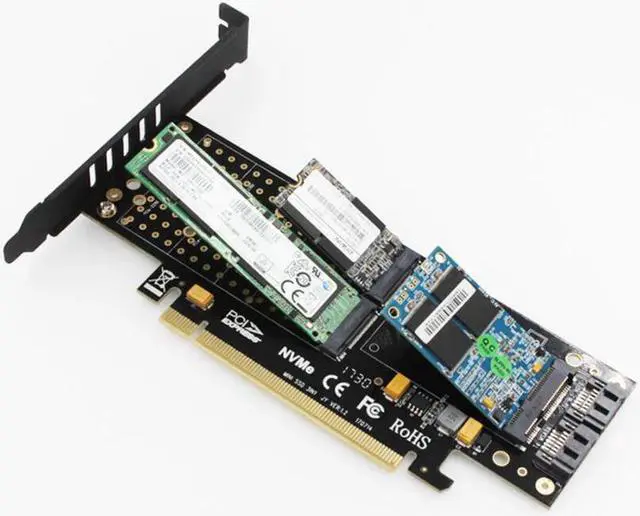 Alt view image 6 of 6 - 3 in 1 Converter M.2 NVMe SSD NGFF to PCIE X16 Adapter M Key B Key mSATA PCI Express 3.0 NVME M2 SSD m.2 AHCI SATA SSD mSATA