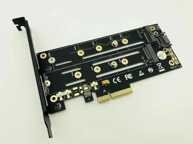 Alt view image 2 of 6 - NVMe M.2 SSD NGFF to PCIE X4 Adapter M Key B Key Dual Interface Card Heatsink Low Profile Bracket PCI Express 3.0 2230 22110 SSD