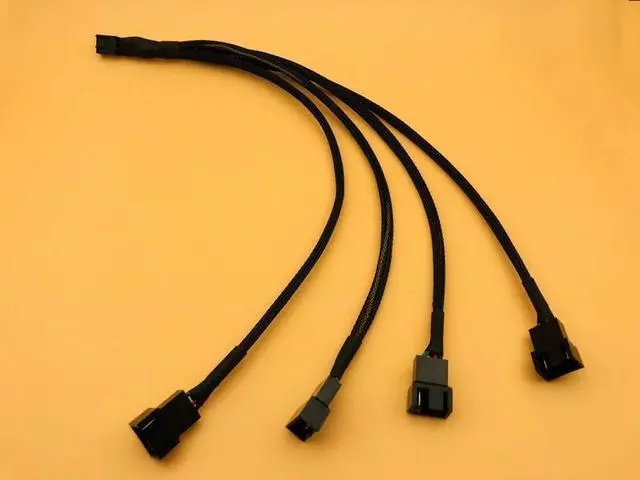 Main image of Black Braided Cable Splitter 30cm One 4Pin Female Connector Splits to Four 4pin Male Connectors for PWM 3/4 Pin Computer Fan