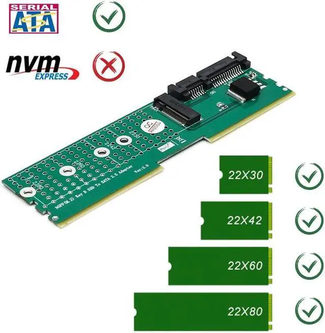 Alt view image 4 of 6 - M.2 NGFF B Key SATA Bus SSD to SATA3 M2 SSD Adapter DDR Memory Slot Expansion Board Raiser Riser Card Suppor 2230 2242 2260 2280
