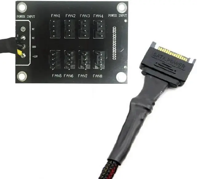 Alt view image 2 of 4 - SATA 1 to 8 4Pin Molex Cooler Cooling Fan Hub Splitter PWM Power Supply Speed Controller SATA Power Cable Adapter For BTC Mining