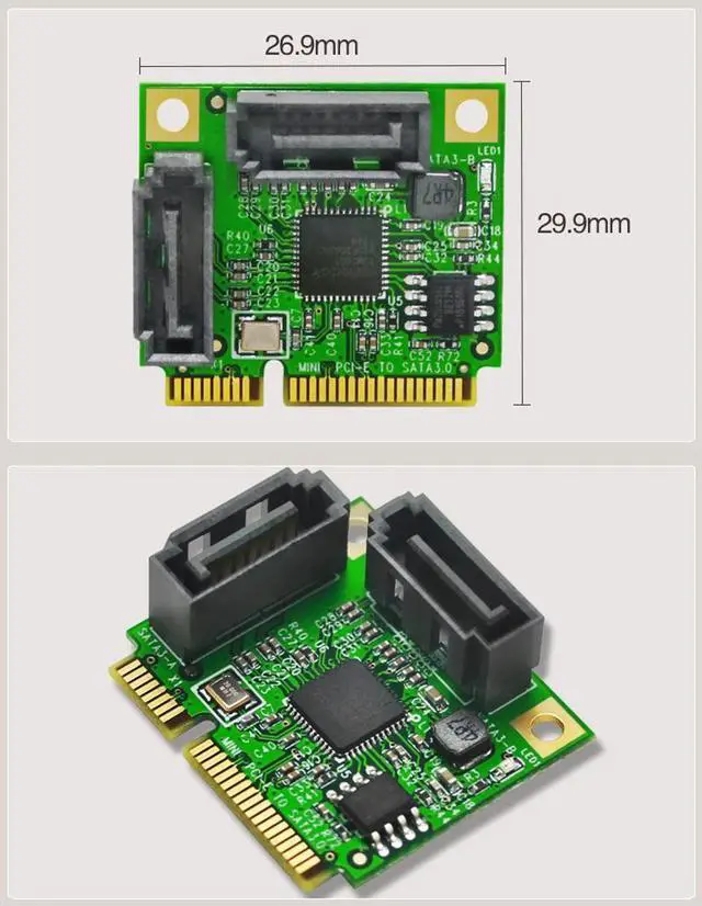Alt view image 2 of 6 - Sale Mini PCI E to SATA Expansion Card 2 Port SATA3.0 HDD 6Gbps Mini PCI E SATA HDD SSD Adapter Convert Card ASM1061 Chipset