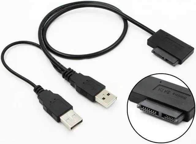 Main image of USB 2.0 to 6 7 13Pin Slimline Slim SATA Cable with External USB2.0 Power Supply for Notebook Laptop CD ROM DVD ROM ODD