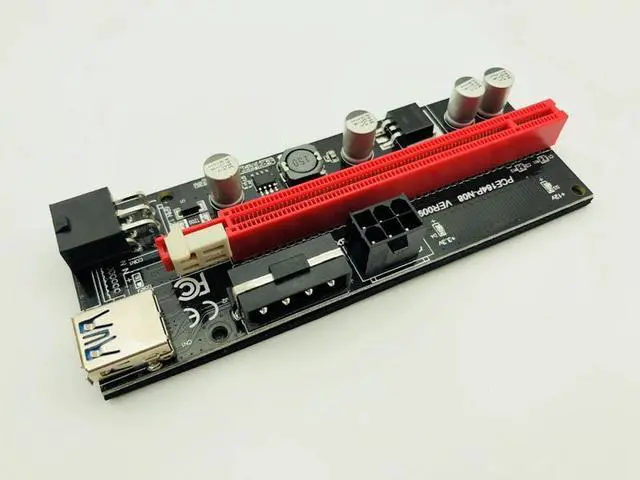Alt view image 4 of 6 - Amify PCI Express PCIE PCI E 009S Molex 6pin Power Supply Adapter SATA to USB 3.0 Cable 1x to 16X Riser Card for Miner Mining