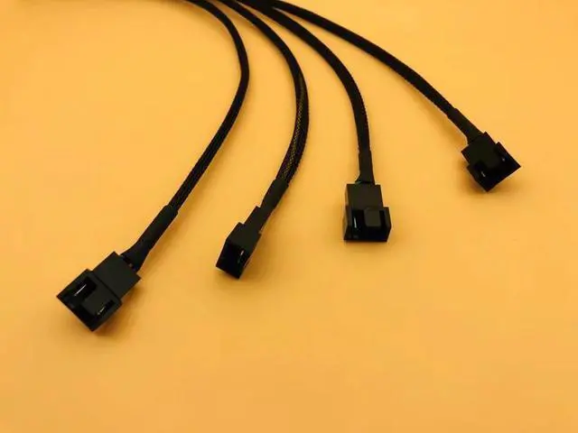 Alt view image 6 of 6 - Black Braided Cable Splitter 30cm One 4Pin Female Connector Splits to Four 4pin Male Connectors for PWM 3/4 Pin Computer Fan
