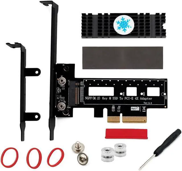 Alt view image 5 of 5 - PCIE to M2 Adapter Raiser PCI Express 3.0 X4 to M.2 NVME SSD M KEY PCIE M2 Riser Card Adapter + Low Profile Bracket M.2 Heatsink