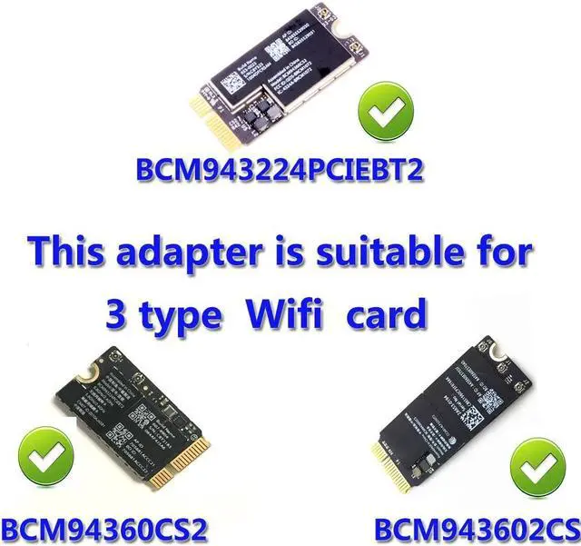 Alt view image 3 of 6 - Antennas 802.11+Bluetooth 4.0 Broadcom BCM943602CS BCM94360CS2 Wireless WiFi Card Mini PCI E to PCI E 1X Adapter PC WiFi Adapter