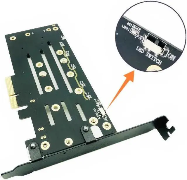 Alt view image 6 of 6 - M.2 NVMe SSD NGFF to PCIE X4 Adapter M Key B Key Dual Interface Card Heatsink Low Profile Bracket PCI Express 3.0 2230 22110 SSD