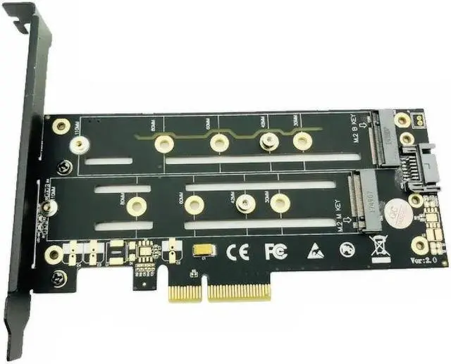 Alt view image 2 of 6 - M.2 NVMe SSD NGFF to PCIE X4 Adapter M Key B Key Dual Interface Card Heatsink Low Profile Bracket PCI Express 3.0 2230 22110 SSD