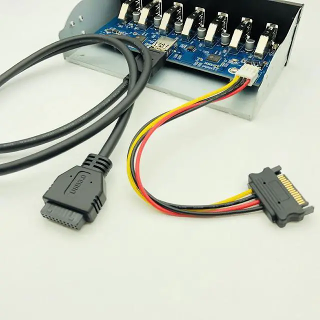 Alt view image 4 of 6 - 7 Port USB 3.0 Hub 5Gbs 5.25" CD ROM Drive Bay CD ROM Front Panel for Computer Case + USB 3.0 19 pin Header to Type A Male Cable