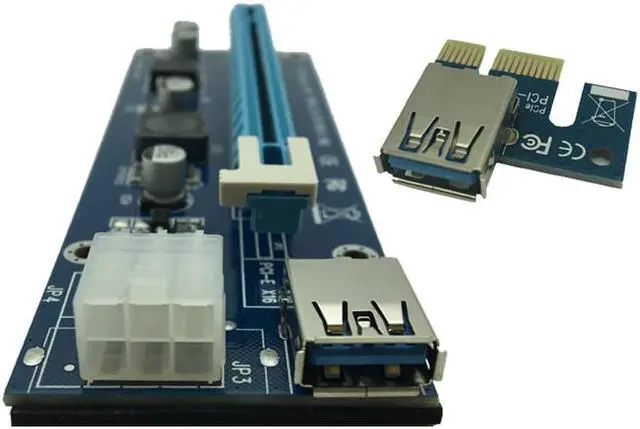 Alt view image 6 of 6 - PCI e to Dual USB 3.0 Riser Card PCI Express 1X to 2 16X Riser Card + USB 3.0 Extender Cable SATA 15 Pin 6Pin Power Cable