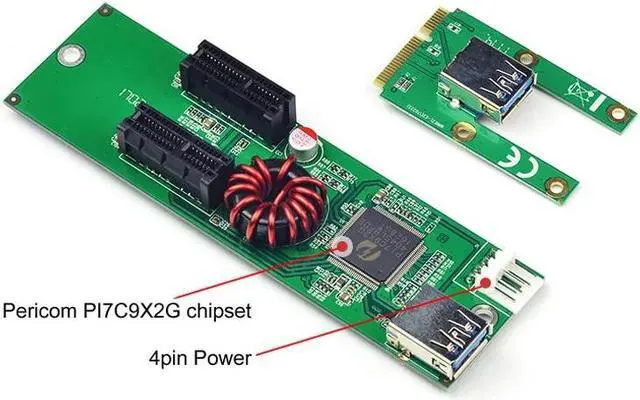 Alt view image 4 of 5 - Mini PCI Express PCI E to PCI E X1 Extender Riser Card USB 3.0 to PCIE 1X Slot IDE 4Pin Power Supply for BTC Miner Mining