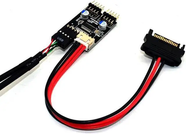 Alt view image 4 of 6 - 9pin USB Header 1 to 2 Extension Cable Desktop 9Pin USB HUB USB 2.0 9pin Connector Adapter Port Multiplier with SATA Power Cable