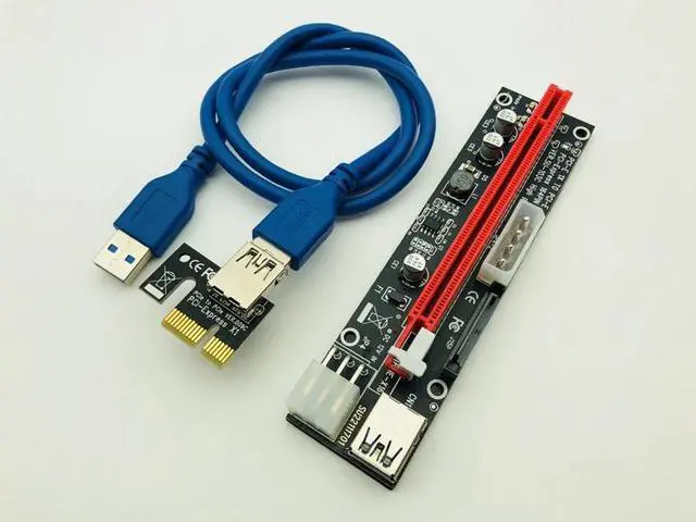 Alt view image 6 of 6 - PCIe PCI E PCI Express Riser Card 1x to 16x USB 3.0 Data Cable SATA 4Pin 6Pin IDE Power Supply for BTC Miner Mining Black Board