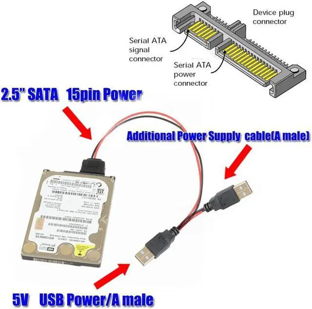 Alt view image 3 of 3 - SATA to USB Cables Adapter 40cm USB 5V Male To 15Pin SATA Female Port Power Cable Adapter For 2.5inch SATA HDD SSD Power Cables