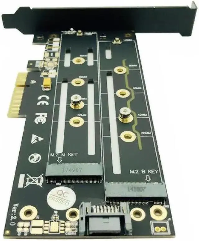 Alt view image 4 of 6 - M.2 NVMe SSD NGFF to PCIE X4 Adapter M Key B Key Dual Interface Card Heatsink Low Profile Bracket PCI Express 3.0 2230 22110 SSD