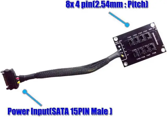 Alt view image 3 of 4 - 4Pin Molex SATA 1 to 8 Cooler Cooling Fan Hub Splitter PWM Power Supply Speed Controller SATA Power Cable Adapter For BTC Mining