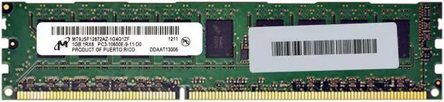 Main image of Micron 1GB PC3-10600 DDR3-1333MHz ECC Unbuffered CL9 240-Pin DIMM Single Rank Memory Module MT9JSF12872AZ.1G4G1
