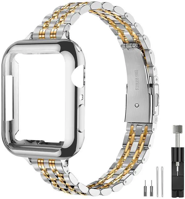 Main image of QUNDAXI Gold Apple Watch Band Compatible with Apple Watch 40mm 38mm Metal stainless steel Watchband suitable for iWatch 9/8/7/6/5/4/3/2/1/SE series Women Luxury strap (38mm 40mm