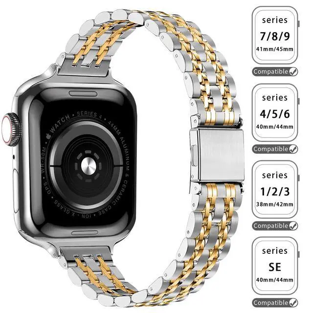 Alt view image 2 of 6 - QUNDAXI Gold Apple Watch Band Compatible with Apple Watch 40mm 38mm Metal stainless steel Watchband suitable for iWatch 9/8/7/6/5/4/3/2/1/SE series Women Luxury strap (38mm 40mm