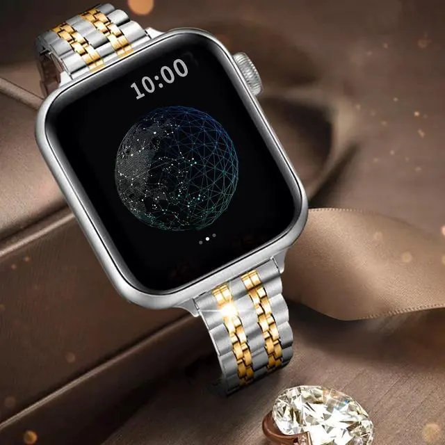 Alt view image 4 of 6 - QUNDAXI Gold Apple Watch Band Compatible with Apple Watch 40mm 38mm Metal stainless steel Watchband suitable for iWatch 9/8/7/6/5/4/3/2/1/SE series Women Luxury strap (38mm 40mm