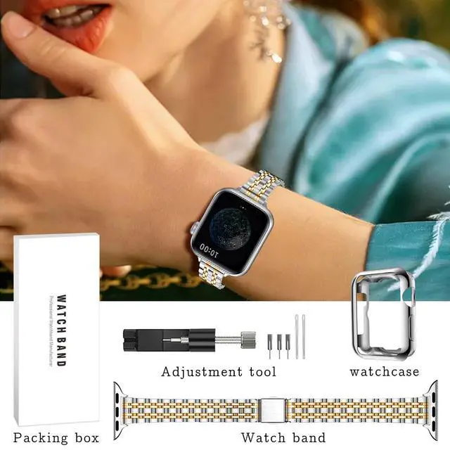 Alt view image 6 of 6 - QUNDAXI Gold Apple Watch Band Compatible with Apple Watch 40mm 38mm Metal stainless steel Watchband suitable for iWatch 9/8/7/6/5/4/3/2/1/SE series Women Luxury strap (38mm 40mm