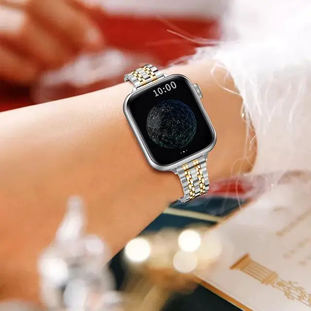 Alt view image 5 of 6 - QUNDAXI Gold Apple Watch Band Compatible with Apple Watch 40mm 38mm Metal stainless steel Watchband suitable for iWatch 9/8/7/6/5/4/3/2/1/SE series Women Luxury strap (38mm 40mm