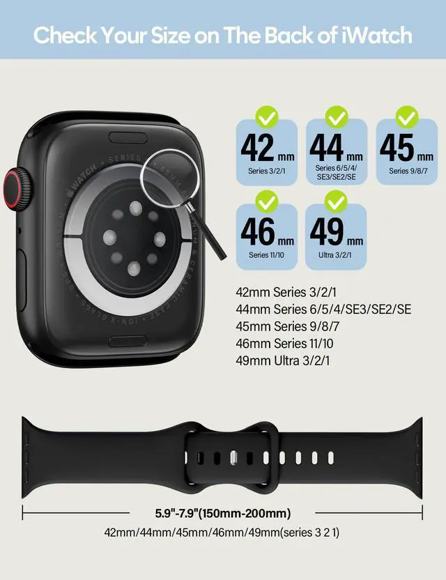 Alt view image 2 of 7 - Sport Silicone Band Compatible with Apple Watch Bands 40mm 38mm 41mm 44mm 45mm 42mm 49mm Women Men,Soft Wristband Waterproof Replacement Sport Strap for iWatch Bands Series 9 8 7 6 5 4 3 2 1 SE Ultra