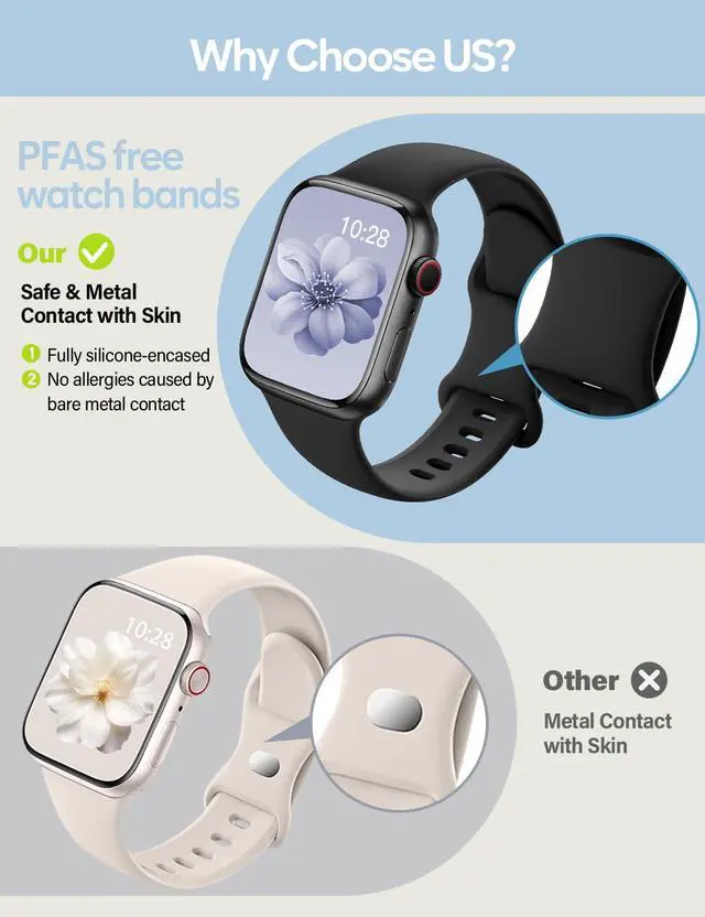 Alt view image 3 of 7 - Sport Silicone Band Compatible with Apple Watch Bands 40mm 38mm 41mm 44mm 45mm 42mm 49mm Women Men,Soft Wristband Waterproof Replacement Sport Strap for iWatch Bands Series 9 8 7 6 5 4 3 2 1 SE Ultra
