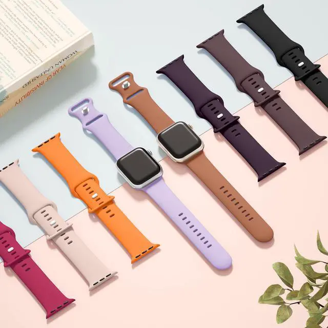 Alt view image 6 of 7 - Sport Silicone Band Compatible with Apple Watch Bands 40mm 38mm 41mm 44mm 45mm 42mm 49mm Women Men,Soft Wristband Waterproof Replacement Sport Strap for iWatch Bands Series 9 8 7 6 5 4 3 2 1 SE Ultra