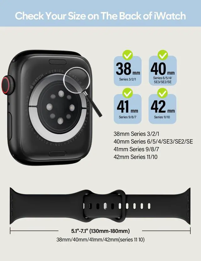 Alt view image 2 of 7 - Sport Silicone Band Compatible with Apple Watch Bands 40mm 38mm 41mm 44mm 45mm 42mm 49mm Women Men,Soft Wristband Waterproof Replacement Sport Strap for iWatch Bands Series 9 8 7 6 5 4 3 2 1 SE Ultra
