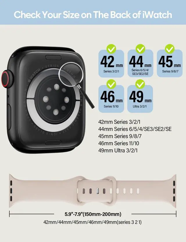 Alt view image 2 of 7 - Sport Silicone Band Compatible with Apple Watch Bands 40mm 38mm 41mm 44mm 45mm 42mm 49mm Women Men,Soft Wristband Waterproof Replacement Sport Strap for iWatch Bands Series 9 8 7 6 5 4 3 2 1 SE Ultra
