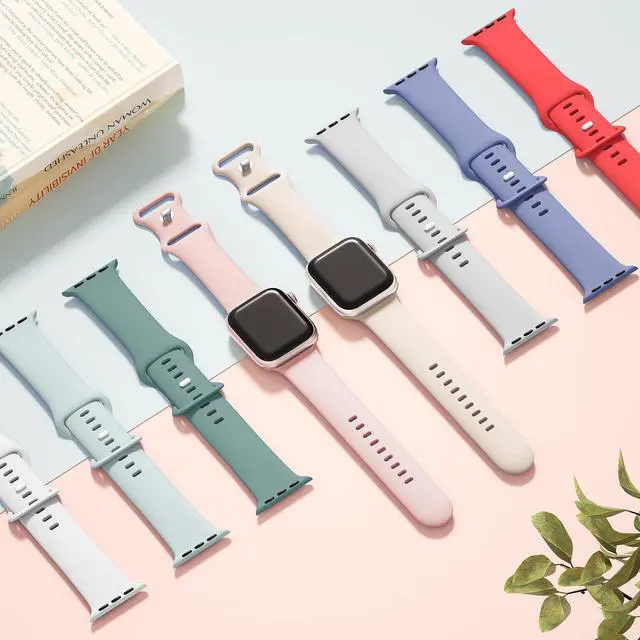 Alt view image 6 of 7 - Sport Silicone Band Compatible with Apple Watch Bands 40mm 38mm 41mm 44mm 45mm 42mm 49mm Women Men,Soft Wristband Waterproof Replacement Sport Strap for iWatch Bands Series 9 8 7 6 5 4 3 2 1 SE Ultra