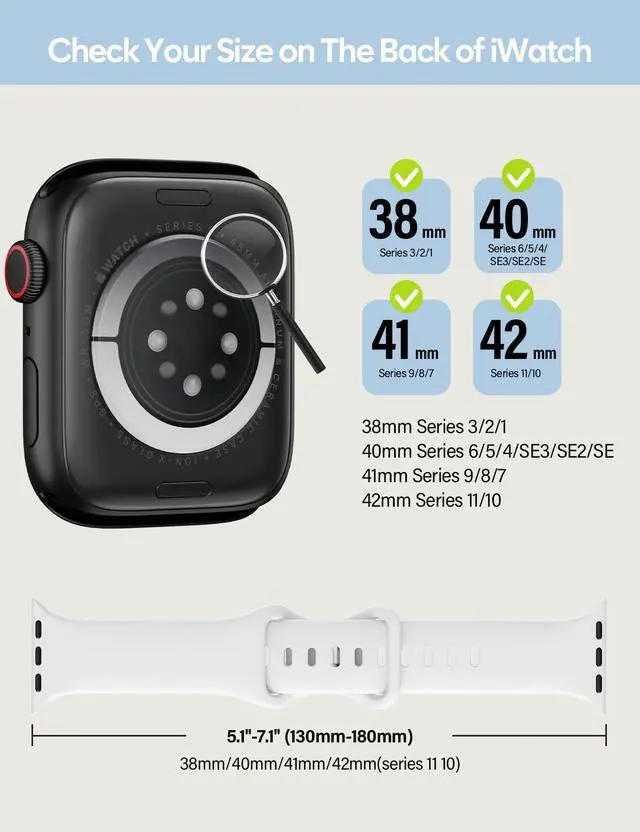 Alt view image 2 of 7 - Sport Silicone Band Compatible with Apple Watch Bands 40mm 38mm 41mm 44mm 45mm 42mm 49mm Women Men,Soft Wristband Waterproof Replacement Sport Strap for iWatch Bands Series 9 8 7 6 5 4 3 2 1 SE Ultra