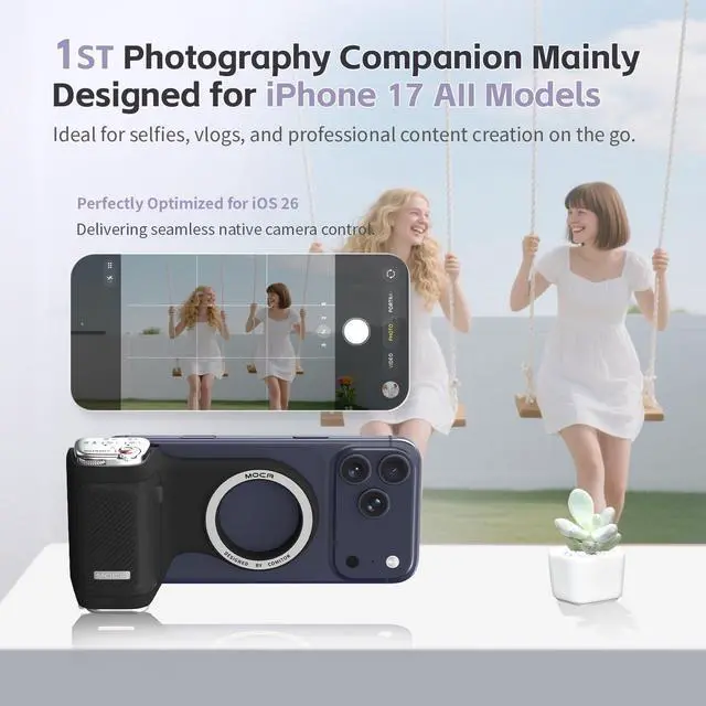Alt view image 2 of 7 - ORATAL- iPhone 17 Pro Camera Grip No Need App for iOS26, Compatible iOS17 and iOS18, Fun Shot Magnetic Grip for Phone Native Camera with Anti-Drop Detachable Remote and Convenient Keychain Hook