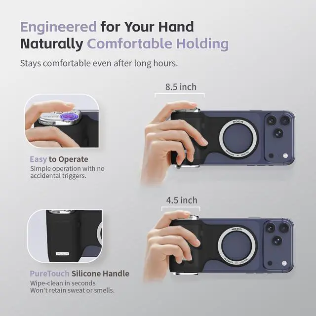Alt view image 4 of 7 - ORATAL- iPhone 17 Pro Camera Grip No Need App for iOS26, Compatible iOS17 and iOS18, Fun Shot Magnetic Grip for Phone Native Camera with Anti-Drop Detachable Remote and Convenient Keychain Hook