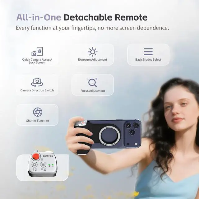 Alt view image 5 of 7 - ORATAL- iPhone 17 Pro Camera Grip No Need App for iOS26, Compatible iOS17 and iOS18, Fun Shot Magnetic Grip for Phone Native Camera with Anti-Drop Detachable Remote and Convenient Keychain Hook