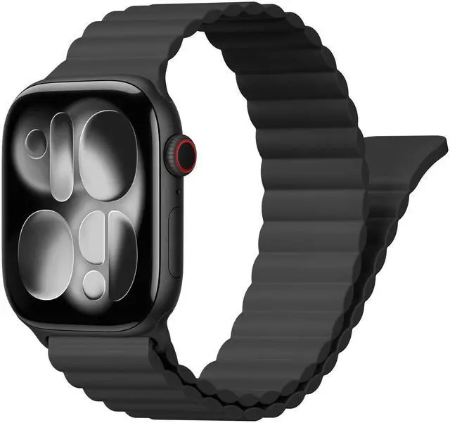 Main image of Magnetic Sport Bands for Apple Watch Band 40mm 38mm 41mm 42mm 44mm 45mm 46mm iWatch bands for Women Men,Silicone Loop Strap Wristband for Apple Watch Series ,Black 44mm 45mm 46mm 49mm 42mm(series 3 2)