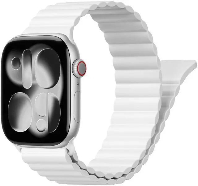 Main image of Magnetic Sport Bands for Apple Watch Band 40mm 38mm 41mm 42mm 44mm 45mm 46mm iWatch bands for Women Men,Silicone Loop Strap Wristband for Apple Watch Series, White 44mm 45mm 46mm 49mm 42mm(series 3 2)
