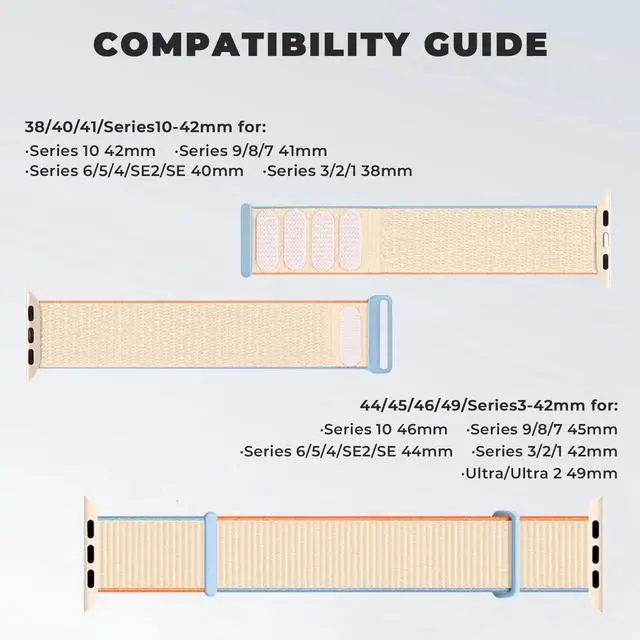 Alt view image 5 of 7 - Bifeiyo Compatible with Apple Watch Bands Women Men 46MM 45MM 44MM 42MM 41MM 40MM 38MM,Nylon Sport Loop Strap for iWatch Series 10 9 8 7 6 5 4 3 2 1 SE Ultra(44/45/46/49/S3-42mm,Cream)